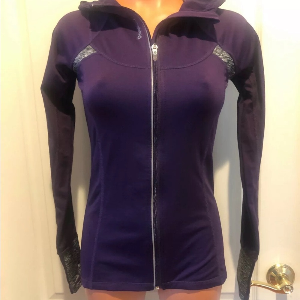 REEBOK Purple Black Marled Hooded Gym Sport Jacket XS Extra Small EUC $60